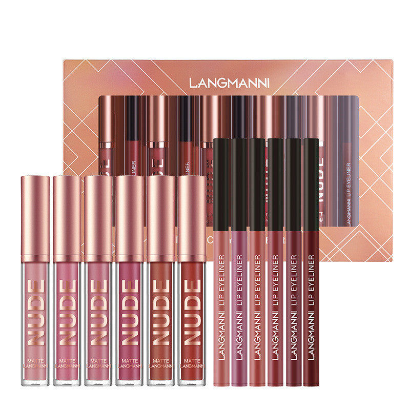 Lip Liner And Lipstick Makeup 12 Pcs Set 6 Matte Lipstick 6 Lip Liner Pen