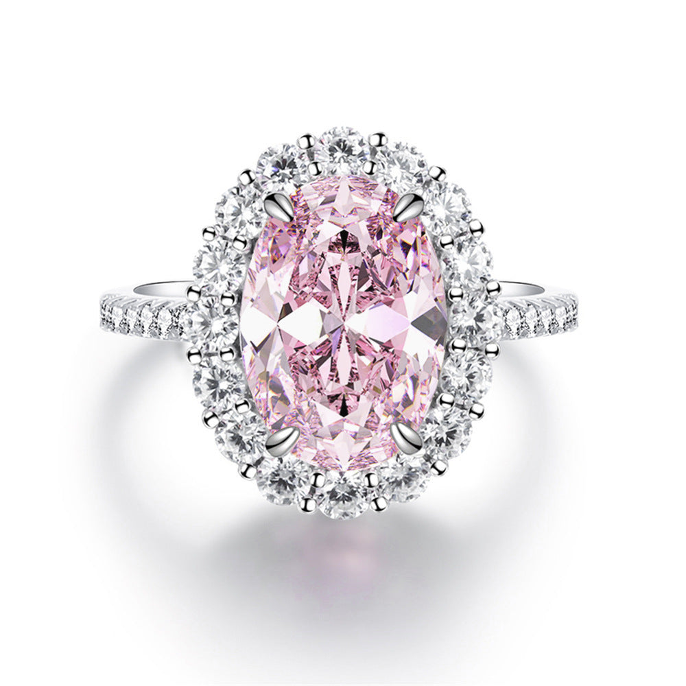 925 Sterling Silver Pink Diamond Egg-shaped Closed Wedding Ring