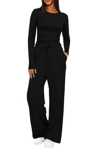2 Pieces Women's Suit Autumn Winte Long Sleeve Tops High Waisted