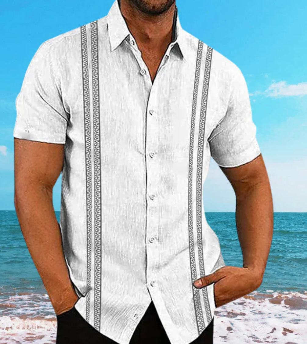 European And American Hawaiian Casual Floral Print Men's Lapel Shirt Short Sleeve