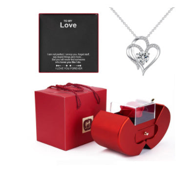 Red Apple Jewelry Box with Eternal Rose and Necklace