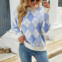 Women  Loose Diamond Casual Sweater offers a relaxed fit