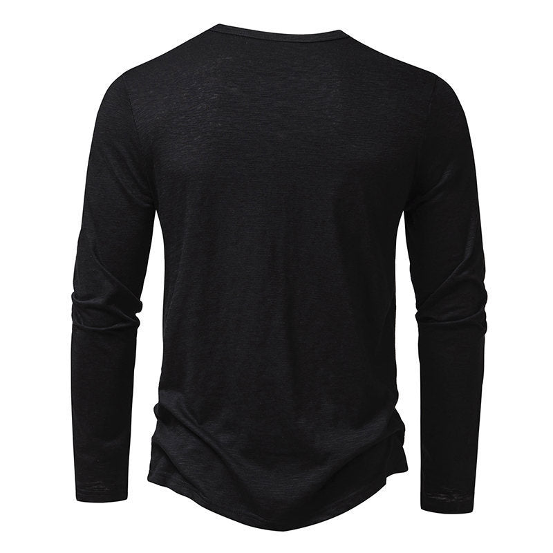 Mens Clothing Long Sleeve T-shirt Fashion Button Henry Collar