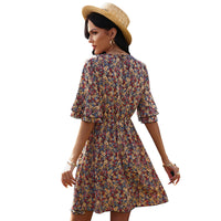 European And American Women's Half Sleeve Floral Chiffon Dress