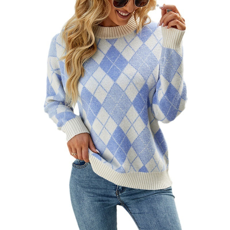 Women  Loose Diamond Casual Sweater offers a relaxed fit