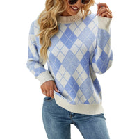 Women  Loose Diamond Casual Sweater offers a relaxed fit