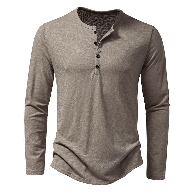 Mens Clothing Long Sleeve T-shirt Fashion Button Henry Collar