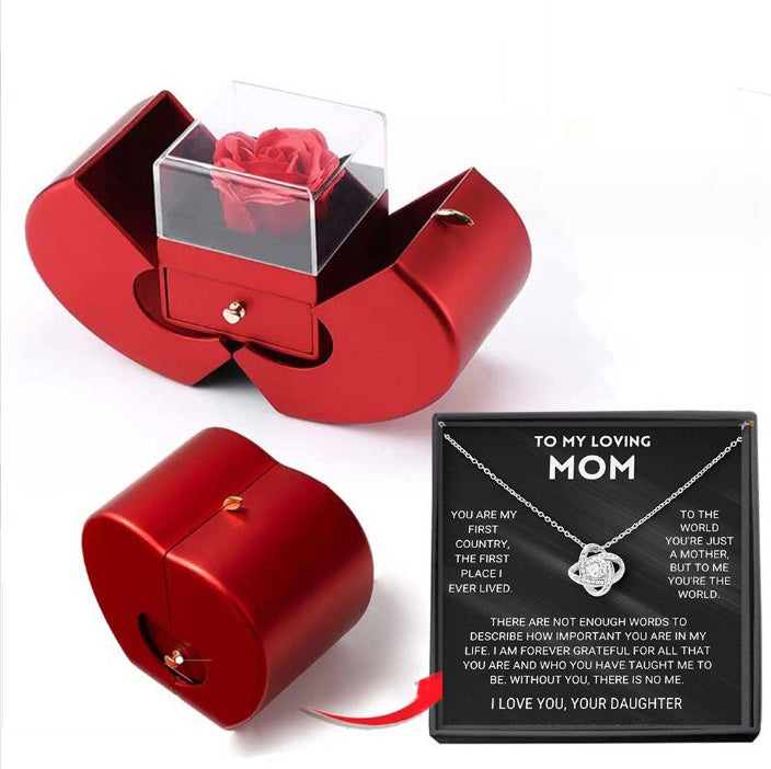 Red Apple Jewelry Box with Eternal Rose and Necklace