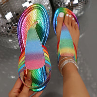 Sequined Flat Elastic Band Flip-toe Sandals