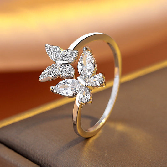 925 Sterling Silver Butterfly Ring For Women Niche Design Index Finger