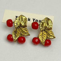 Red Cherry Unique Leaf Earrings