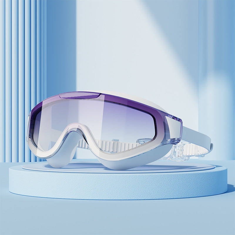 Large Frame Swimming Goggles Gradient Electroplating Silicone