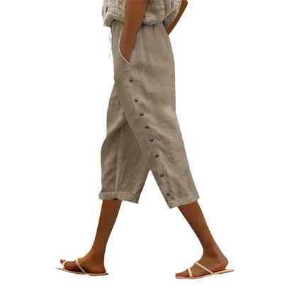 Casual Patchwork Button Cropped Pants For Women