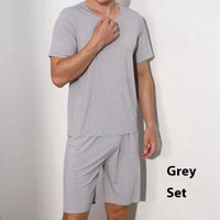 Advanced Ice Silk Round Neck Solid Color Short Sleeve Shorts Suit