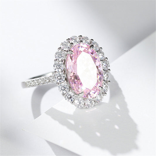 925 Sterling Silver Pink Diamond Egg-shaped Closed Wedding Ring