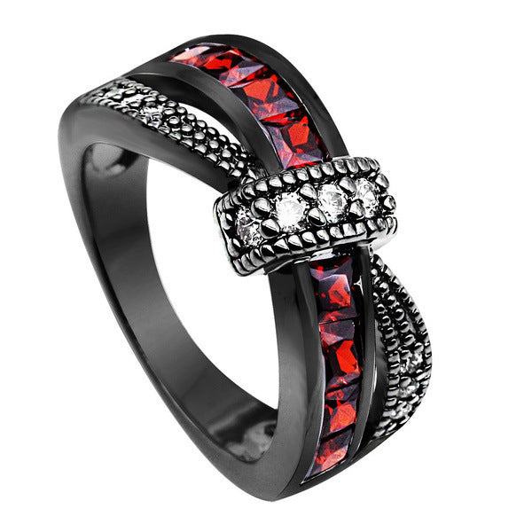 New Black Gold Garnet Red Cross Zircon Ring AMI Cart