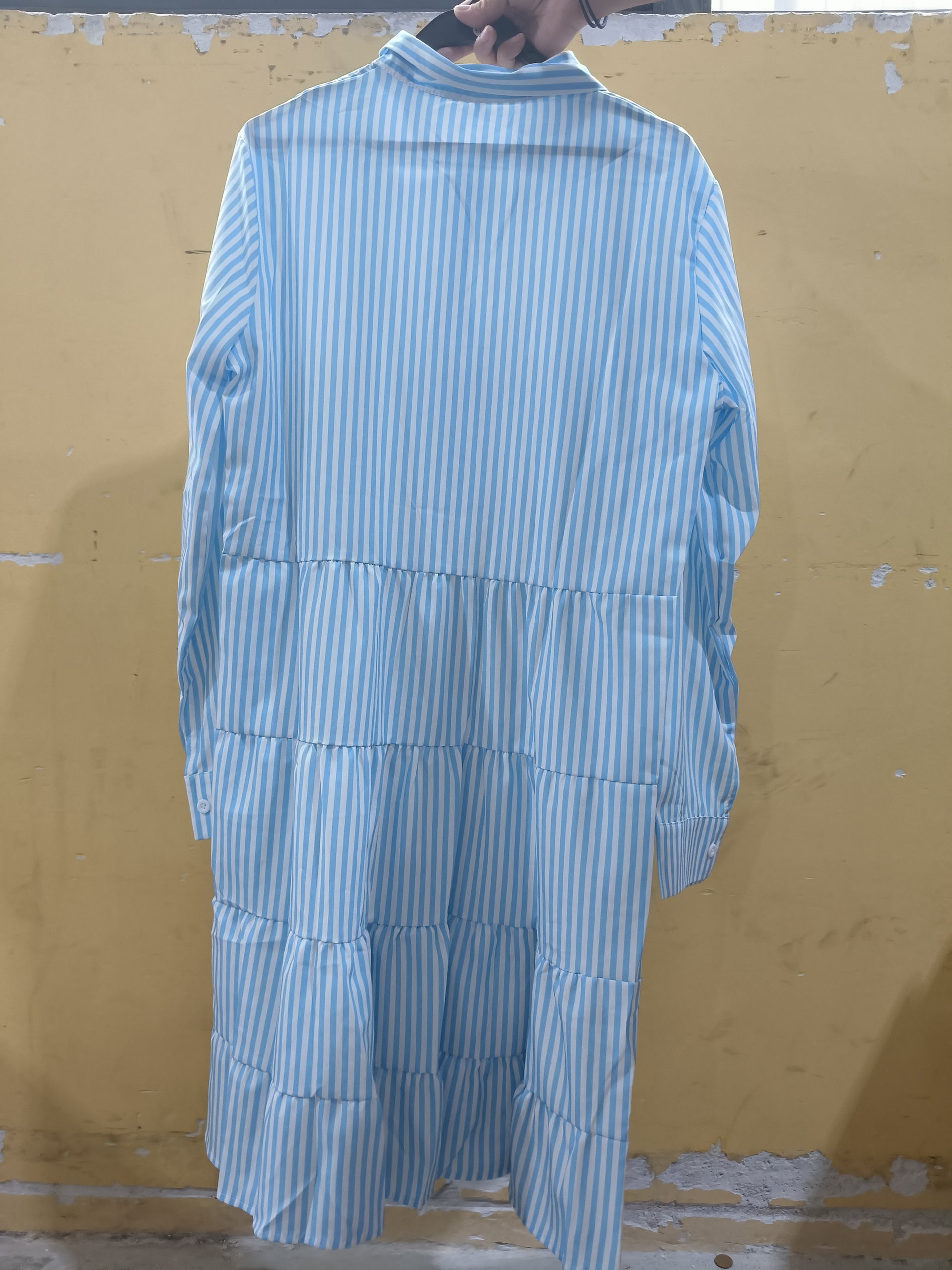 Striped Long-sleeved Shirt Dress Fashion Lapel Button Dresses