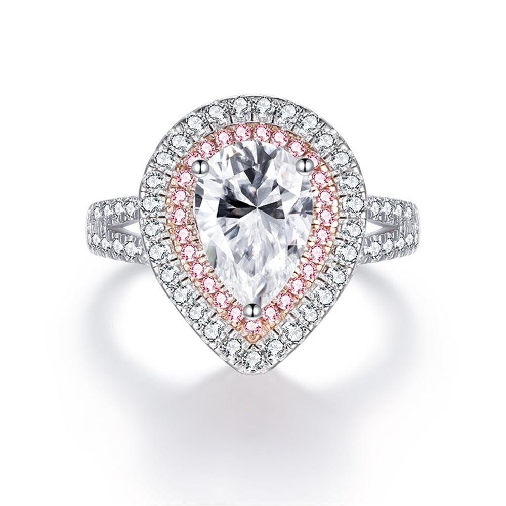 925 Sterling Silver Pink Diamond Egg-shaped Closed Wedding Ring