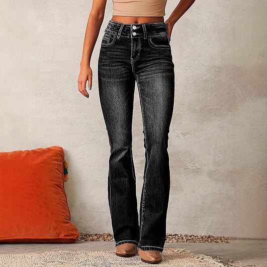 Skinny Flared Jeans With Pockets Fashion Button Zipper