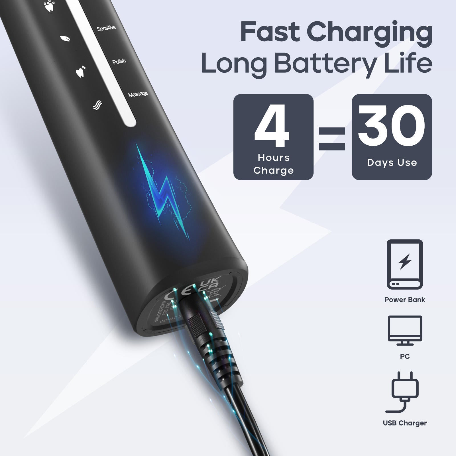 SEAGO SG958 Teeth Whitening Oral Care 5 Cleaning Modes Rechargeable brush