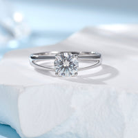 Elegant Four-claw Moissanite Open S925 Sterling Silver Ring