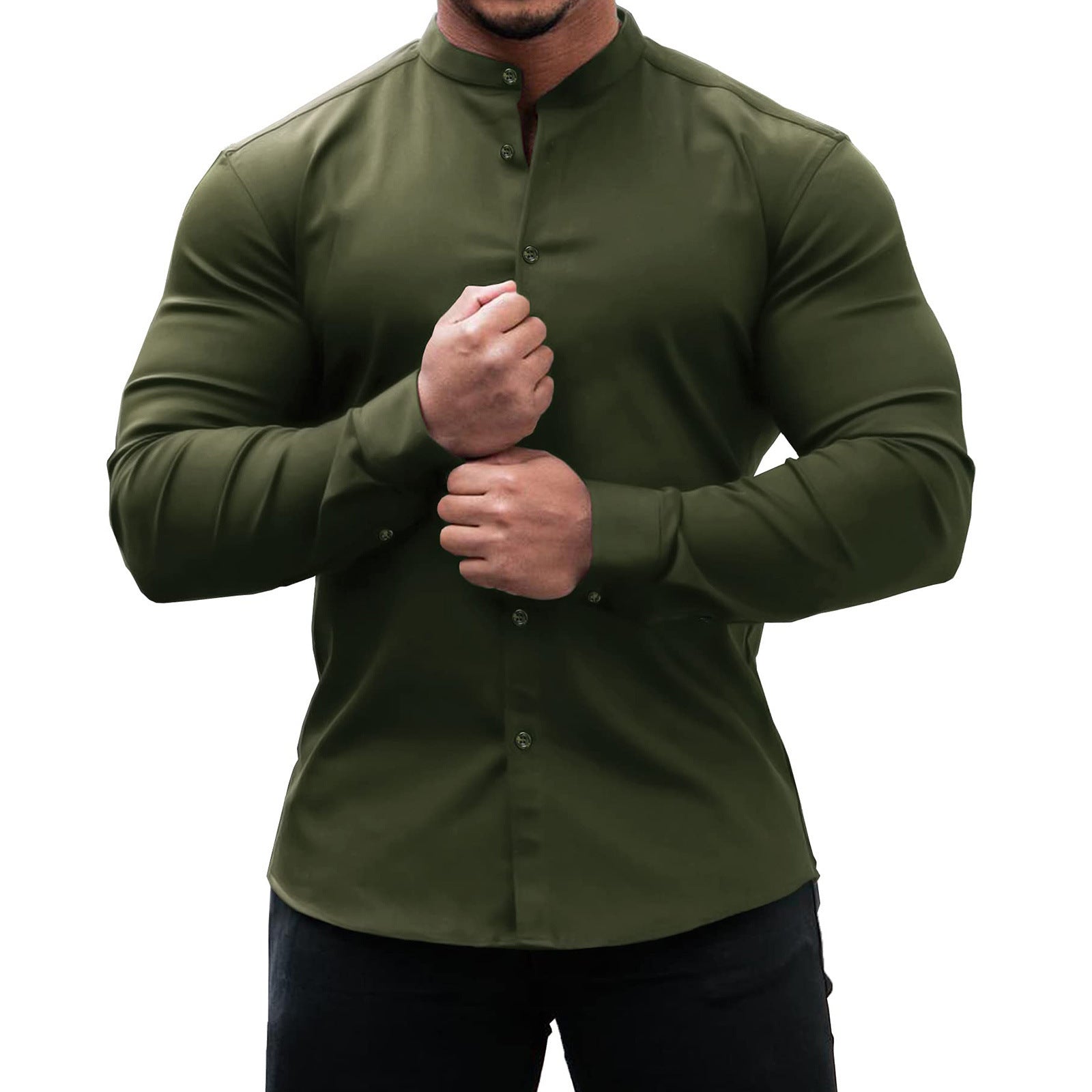 Long Sleeve Shirt Men Casual Button Down Slim Tops