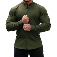 Long Sleeve Shirt Men Casual Button Down Slim Tops