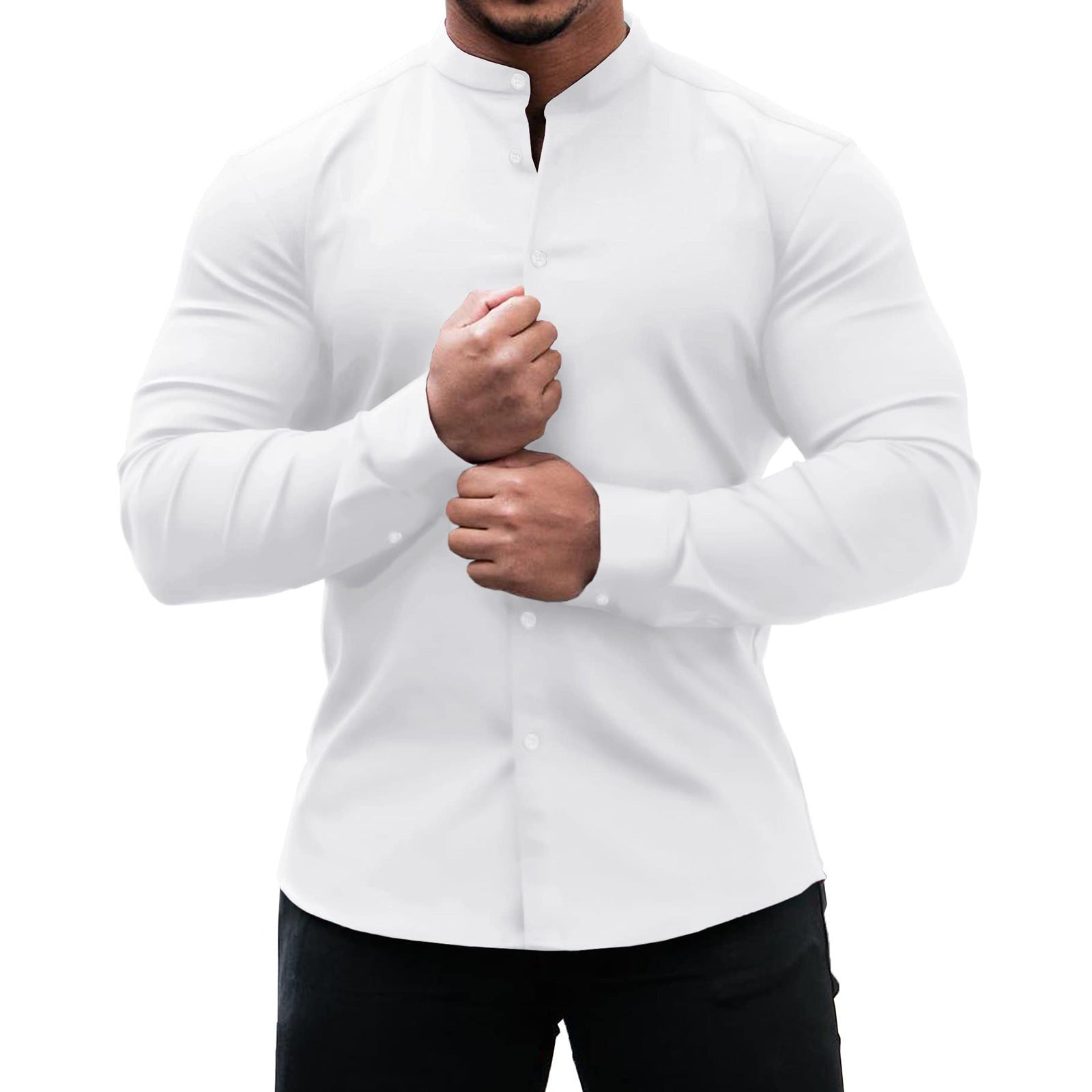 Long Sleeve Shirt Men Casual Button Down Slim Tops