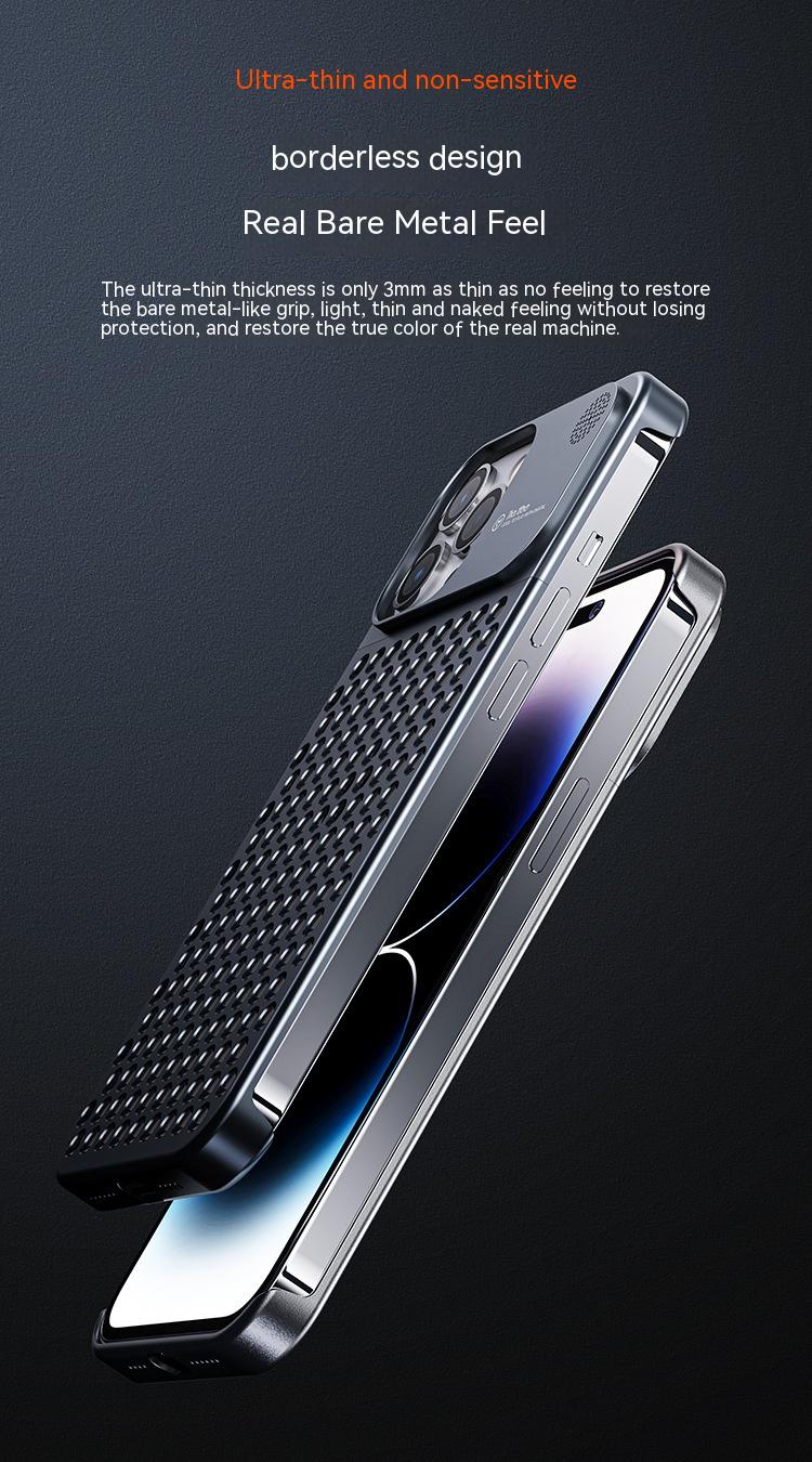 Aluminum Alloy Phone Case For 14 13 Pro Max Plus Hollow Heat Dissipation Anti-fall Full Body Shockproof Phone Cove