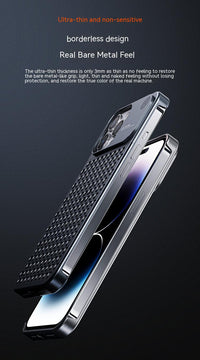 Aluminum Alloy Phone Case For 14 13 Pro Max Plus Hollow Heat Dissipation Anti-fall Full Body Shockproof Phone Cove