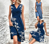 Printed Cross V-neck Sleeveless Women's Dress