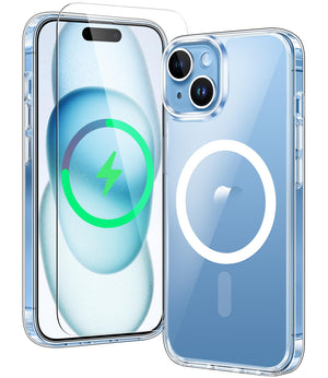 FNTCASE for iPhone 15 Case: for iPhone 14 & iPhone 13 Case | iPhone 16e Case Support Magnetic Charging Military Grade Drop Protection Anti Yellowing | Rugged Shockproof Phone Cover - 6.1 inch (Clear)