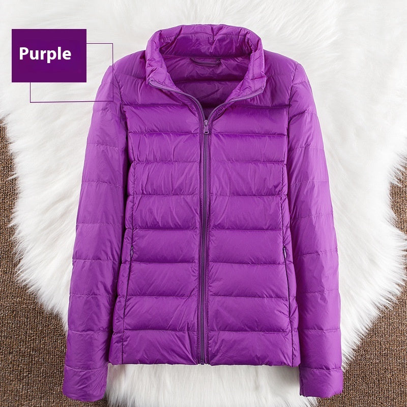 Stand-up Collar Down Short Lightweight And Extra Thick Slim Jacket