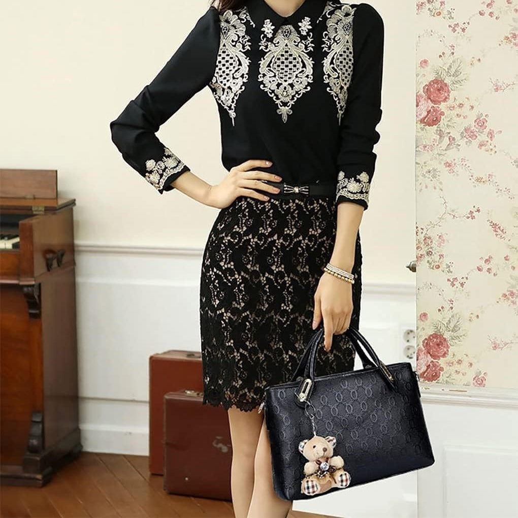 Women 4Pcs Top Handle Satchel Hobo PU Leather Handbag