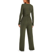 2 Pieces Women's Suit Autumn Winte Long Sleeve Tops High Waisted