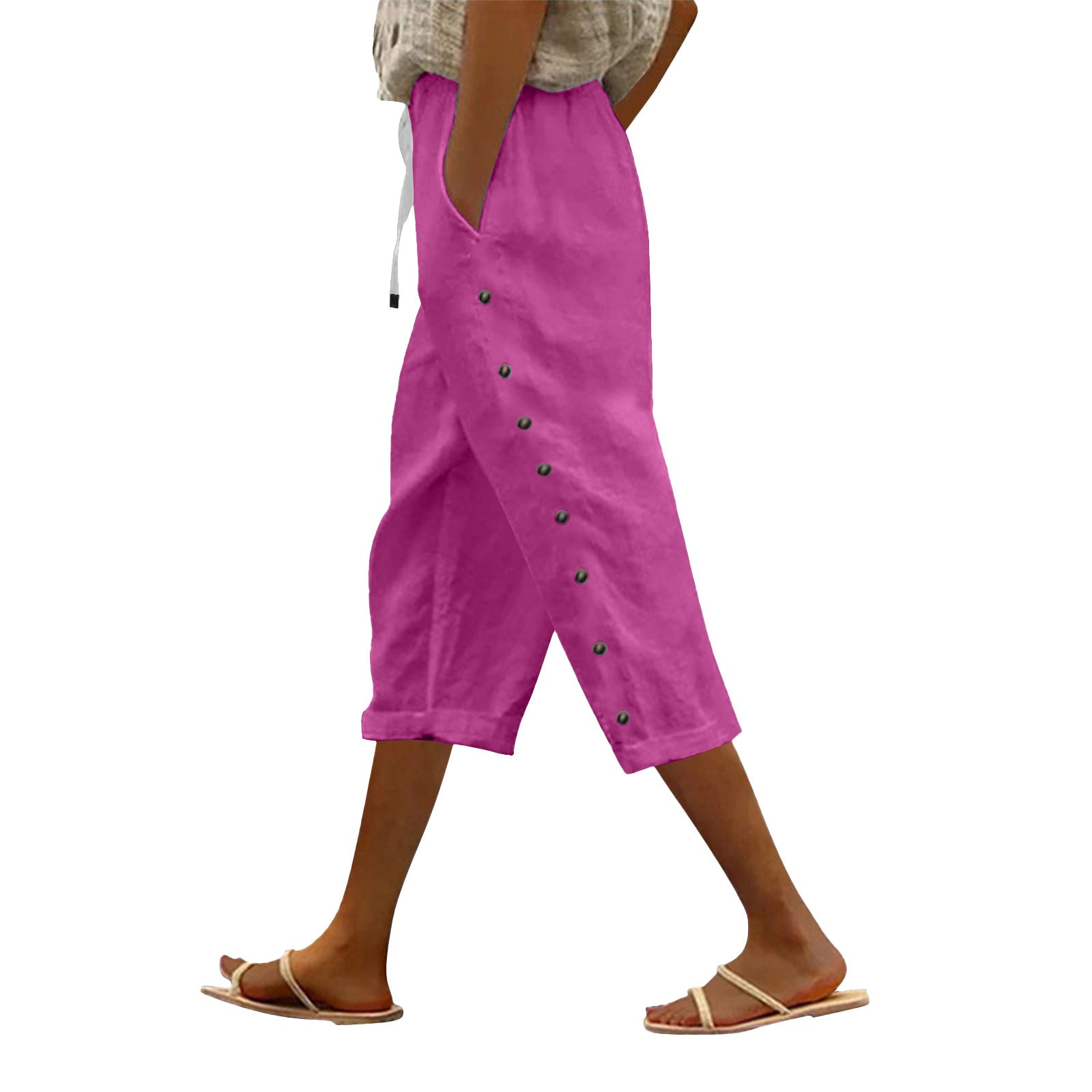 Casual Patchwork Button Cropped Pants For Women