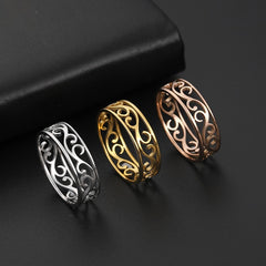 Vintage Filigree Stainless Steel Ring Hollow Elegant Gold Ring