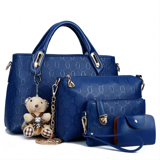 Women 4Pcs Top Handle Satchel Hobo PU Leather Handbag