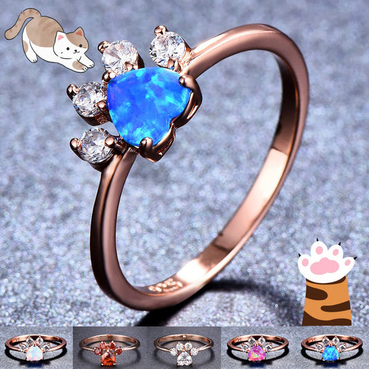 Cute Cat-claw-shaped Rings Fashion Personality Rhinestone