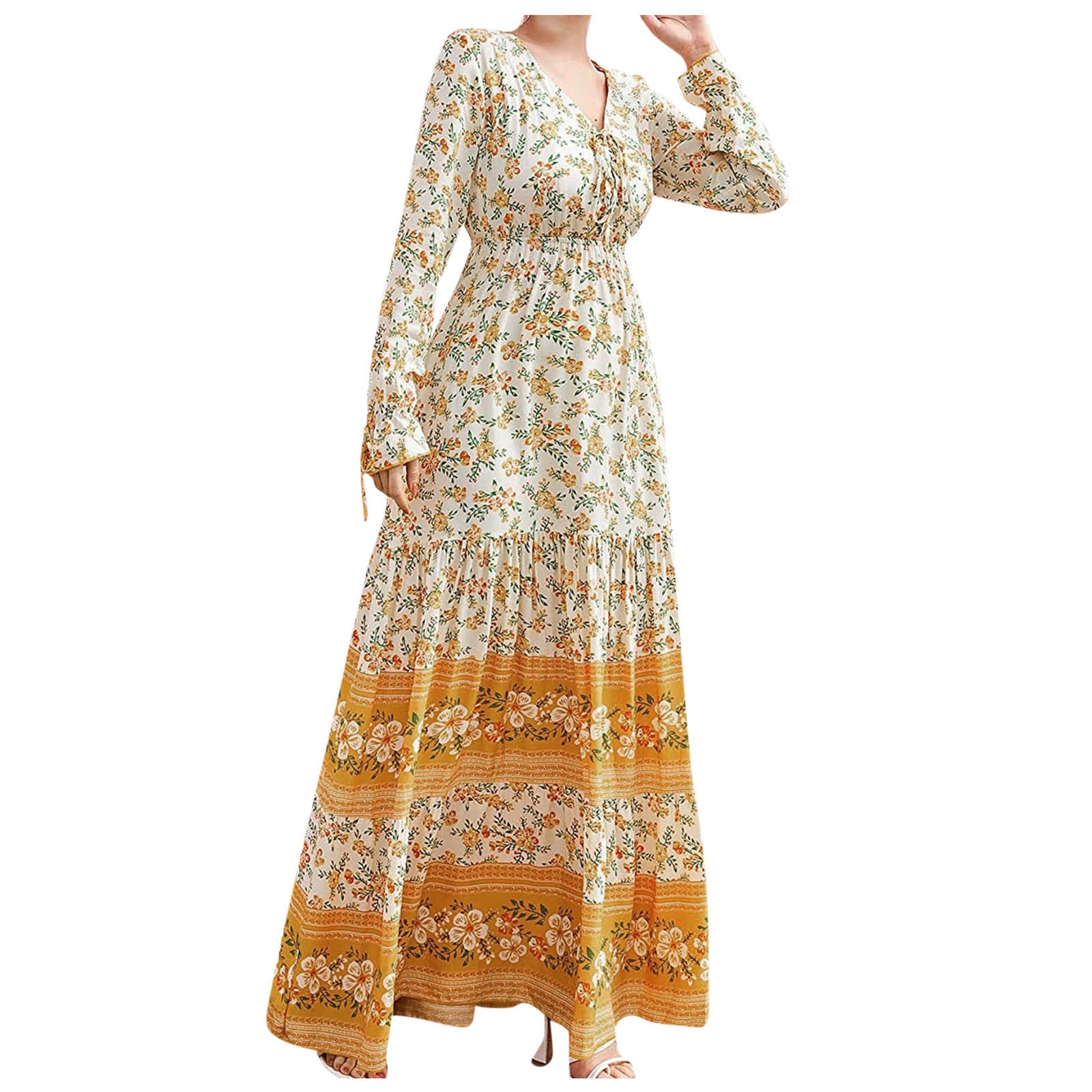 New Women's Long Sleeve Bohemian Dress Indian Ethnic Style