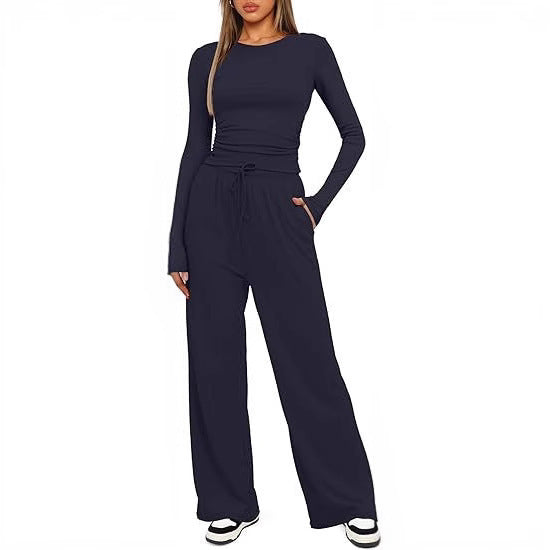 2 Pieces Women's Suit Autumn Winte Long Sleeve Tops High Waisted