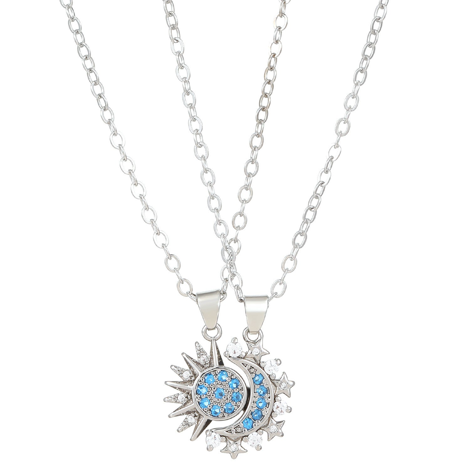 2pcs Necklace Sun And Moon Magnetic Pendant Clavicle Chain Necklace