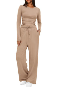 2 Pieces Women's Suit Autumn Winte Long Sleeve Tops High Waisted