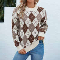 Women  Loose Diamond Casual Sweater offers a relaxed fit