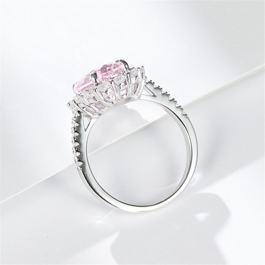 925 Sterling Silver Pink Diamond Egg-shaped Closed Wedding Ring