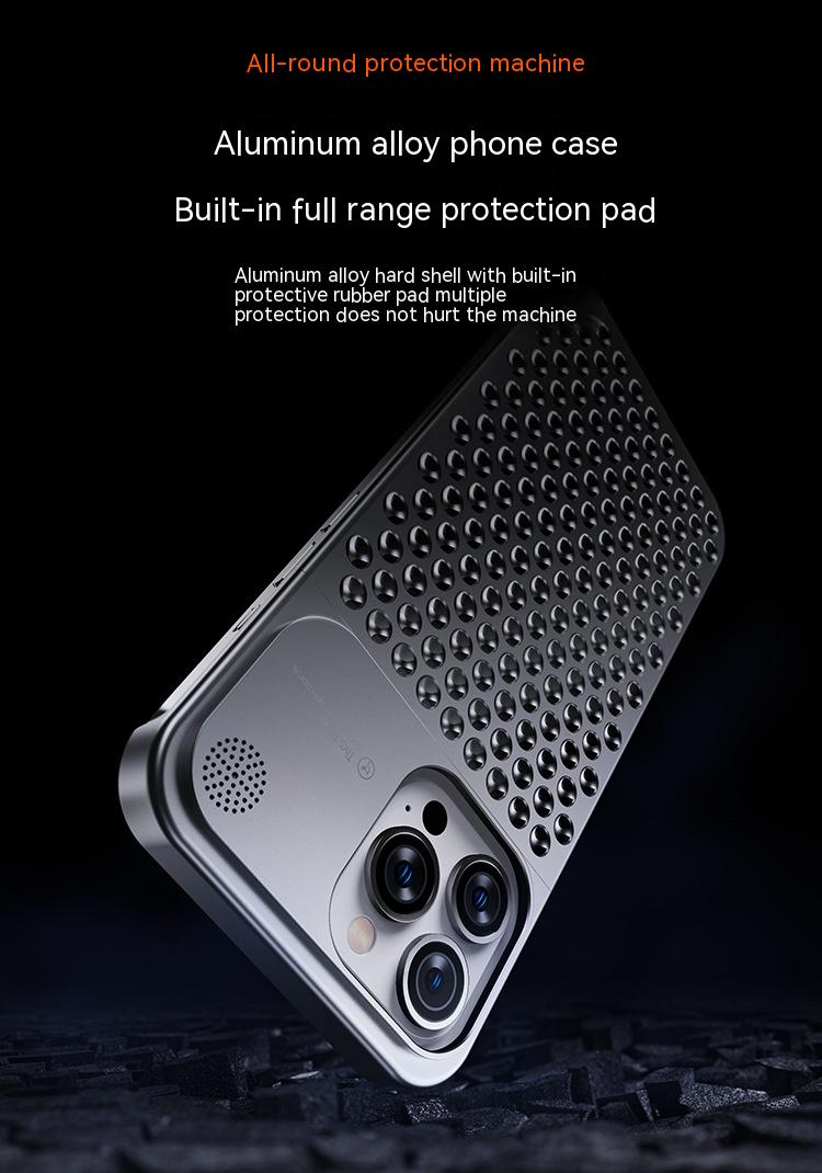 Aluminum Alloy Phone Case For 14 13 Pro Max Plus Hollow Heat Dissipation Anti-fall Full Body Shockproof Phone Cove