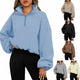 Pullover Hoodie Women Winter Solid Colour Zipper Stand Collar