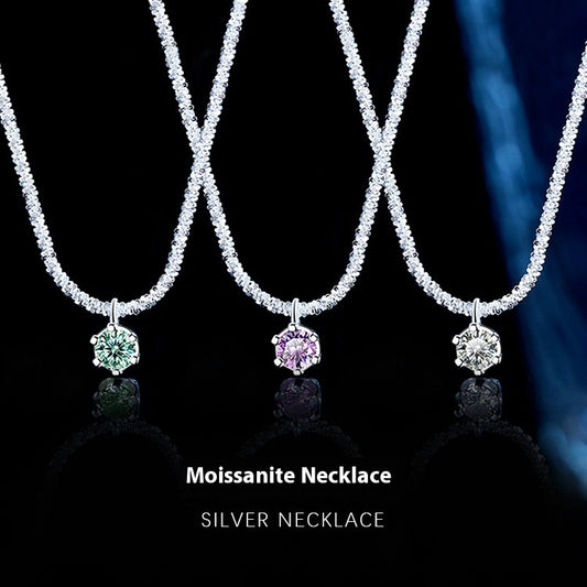 S925 Sterling Silver Colorful Moissanite Sparkling Necklace For Women