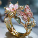 INS Flower Butterfly Ring With Rhinestones And Oil Dropping