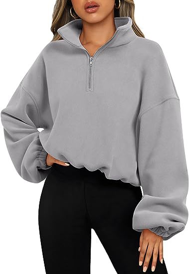 Pullover Hoodie Women Winter Solid Colour Zipper Stand Collar